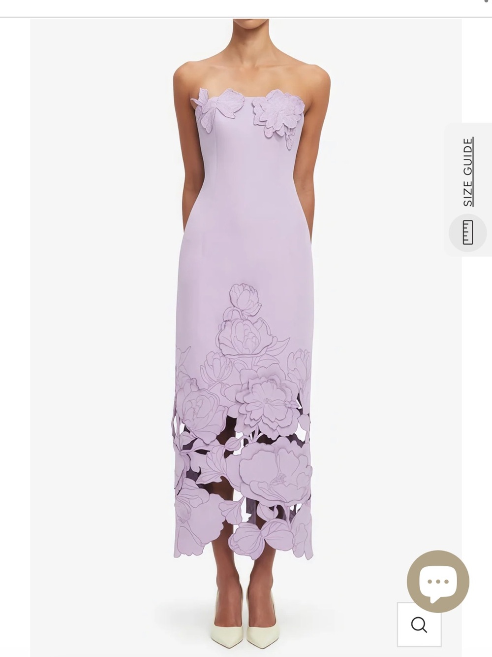 Strapless Lavender Floral-Appliqué Midi Dress
